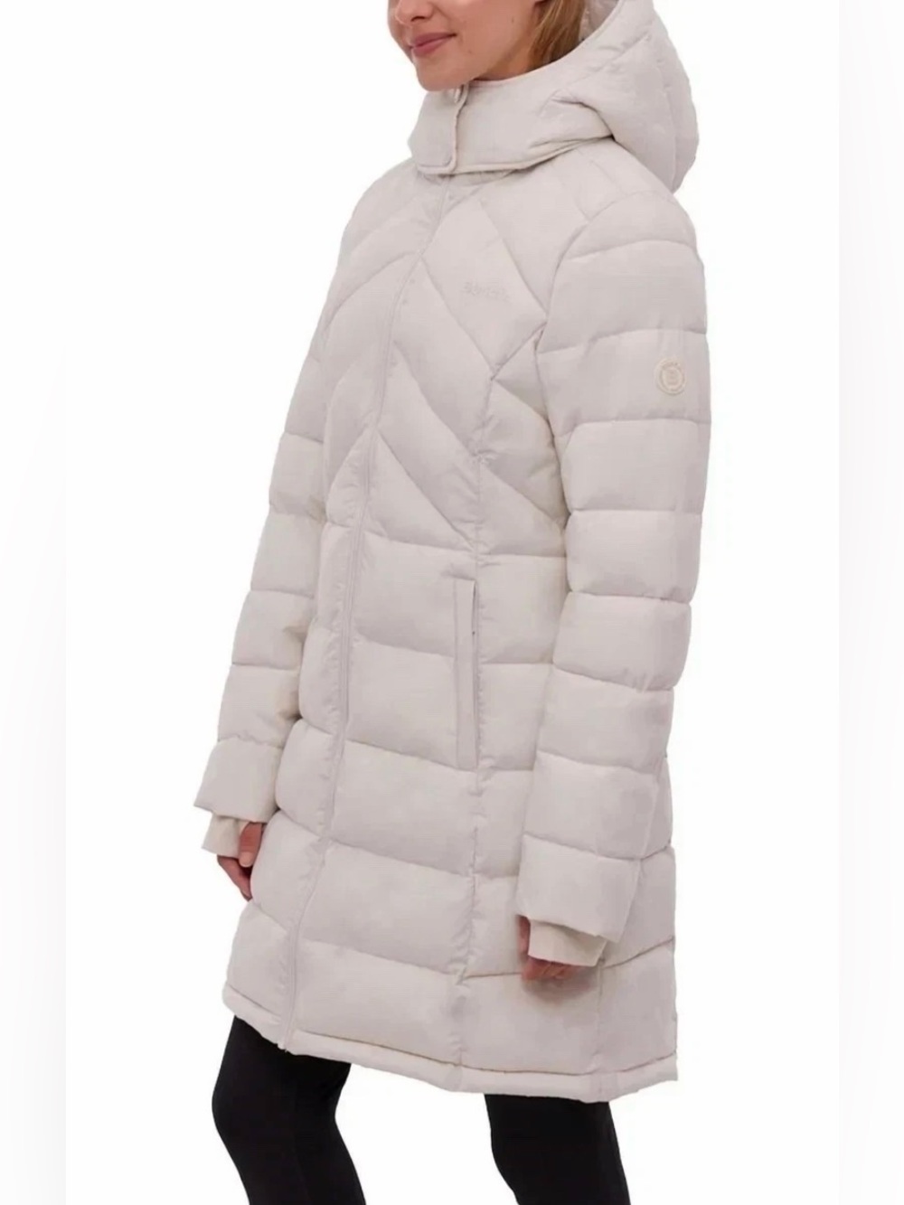 cream-colored Bench Women's Hooded Long Puffer Coat Jacket
